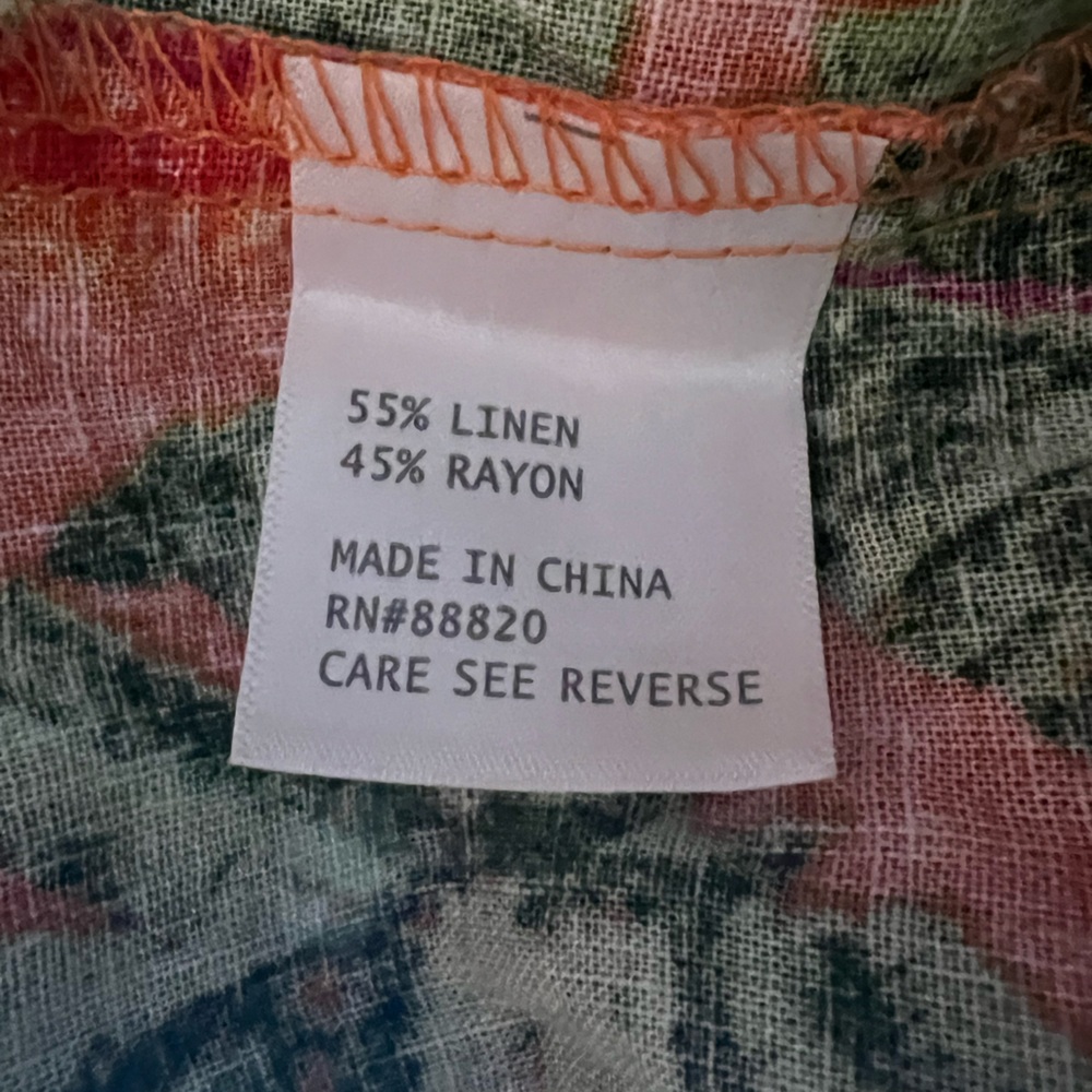 🧡Cynthia Rowley Orange Floral Linen Short Sleeve Blouse - Picture 5 of 5